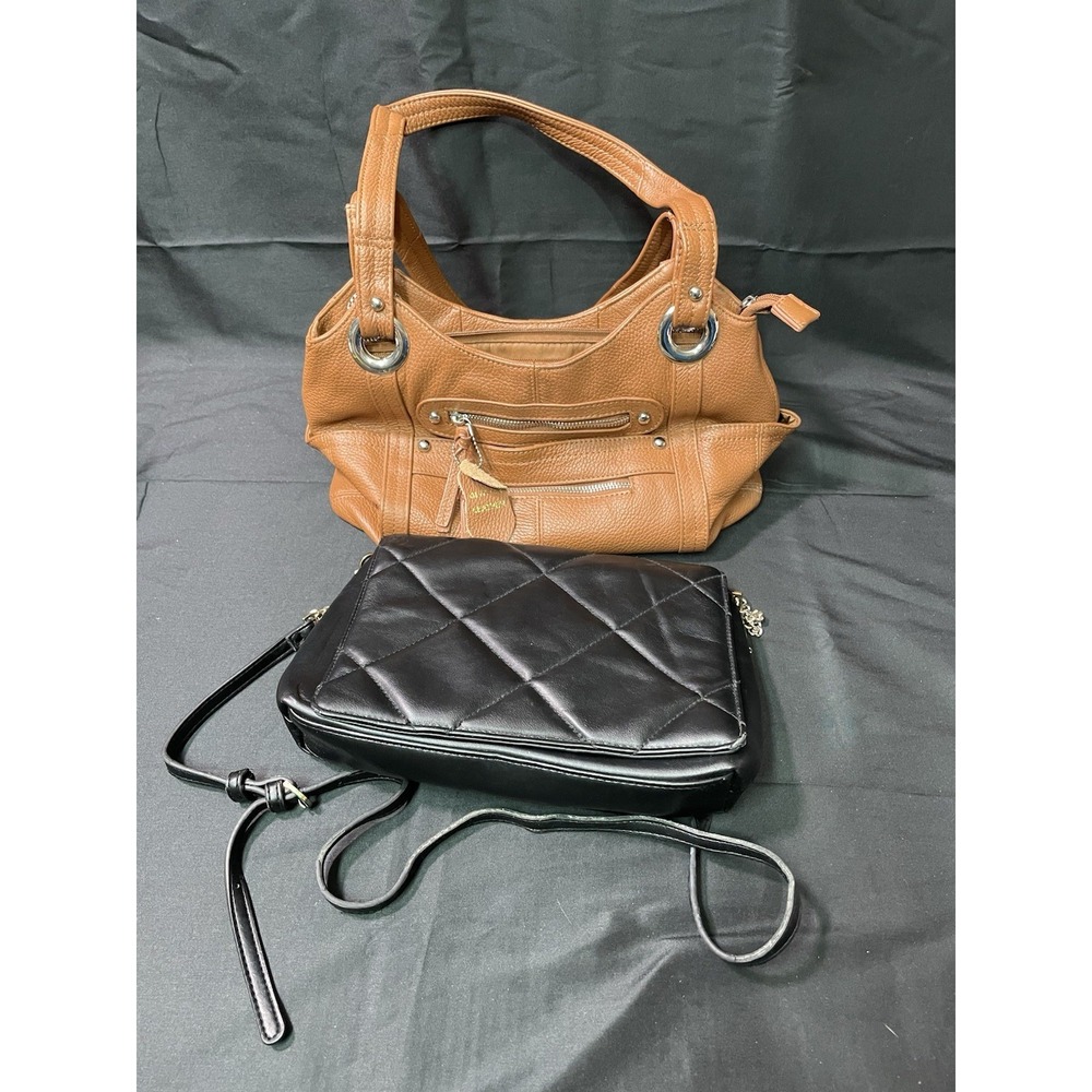 Lot 2 Leather Purses ROMA Genuine Brown & Black Quilted Bag